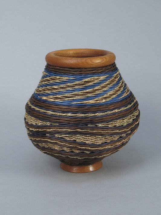 BLUE FEZ OAK MIXED MEDIA BASKETRY