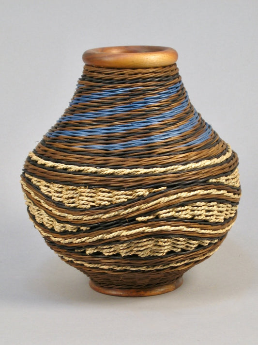 BLUE HAT MIXED MEDIA BASKETRY W/WALNUT