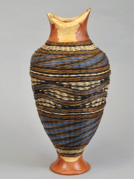 BLUE SPIRAL GENE'S WITH CEDAR TOP AND BASE MIXED MEDIA BASKETRY