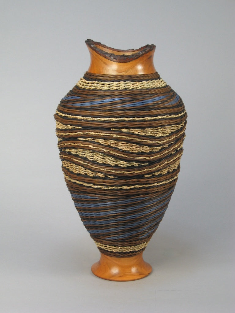 BLUE SPIRAL WITH CHERRY MIXED MEDIA BASKETRY