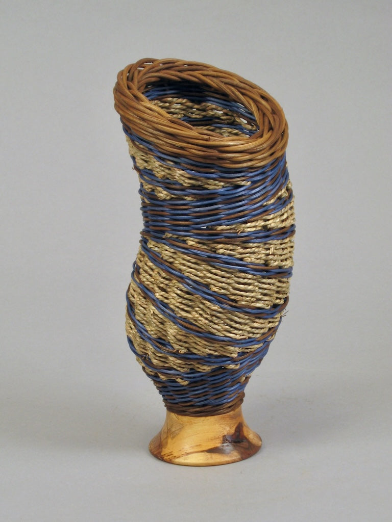 BLUE TWISTER WITH OAK MIXED MEDIA BASKETRY