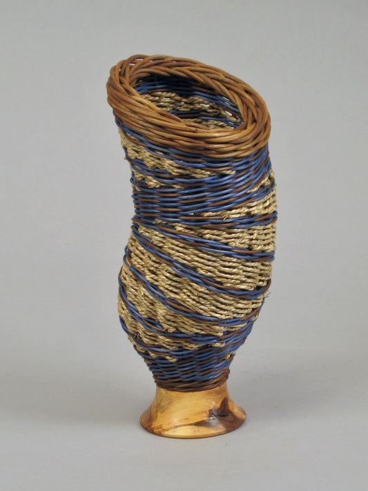 BLUE TWISTER WITH OAK MIXED MEDIA BASKETRY