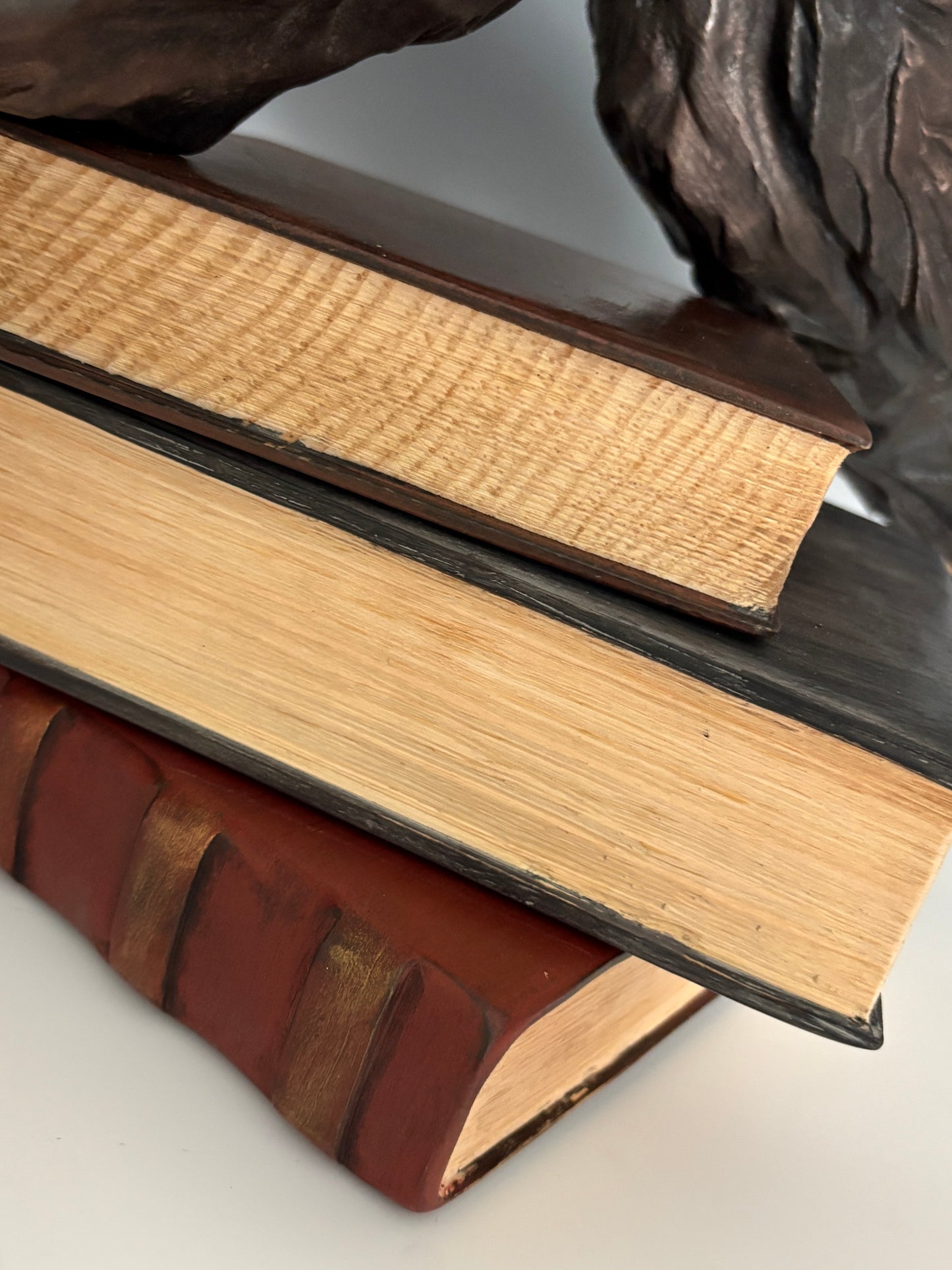 "BOOK TALK" HAND CARVED WHITE PINE SCULPTURE