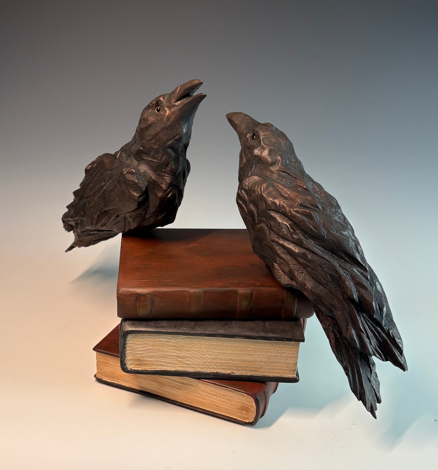 "BOOK TALK" HAND CARVED WHITE PINE SCULPTURE