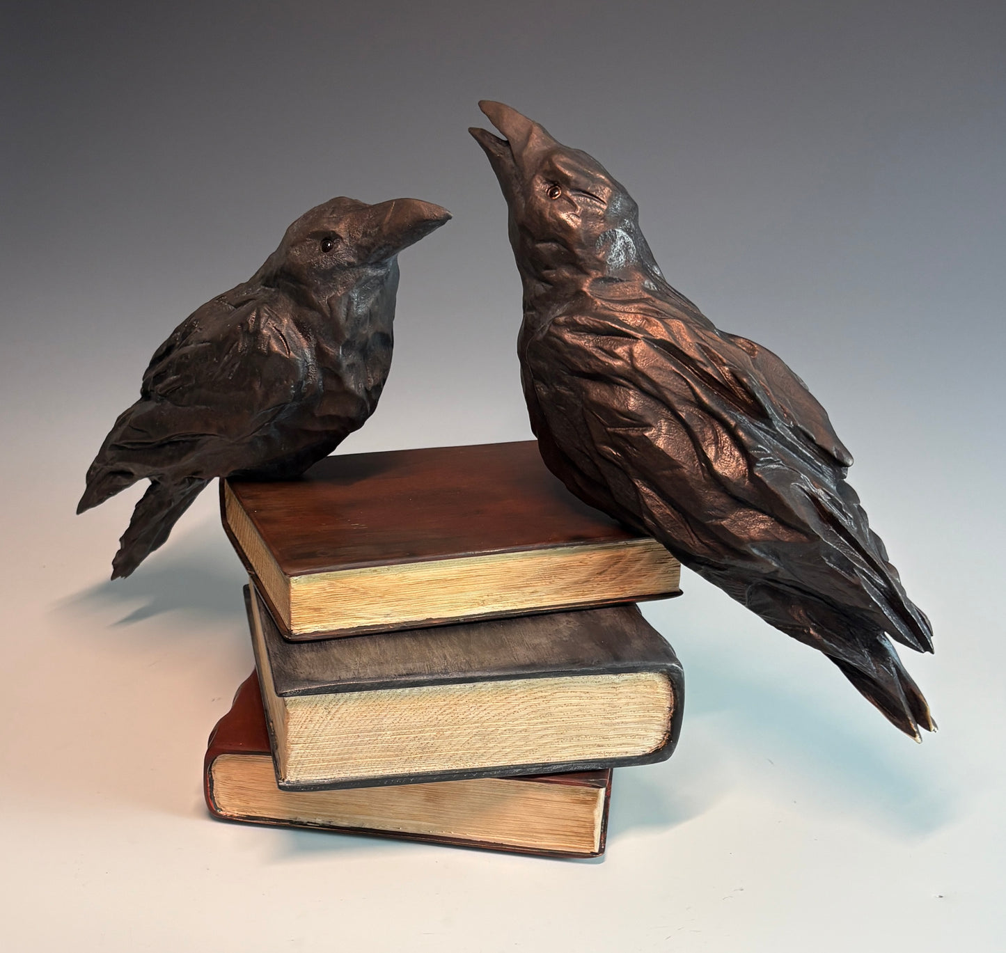 "BOOK TALK" HAND CARVED WHITE PINE SCULPTURE