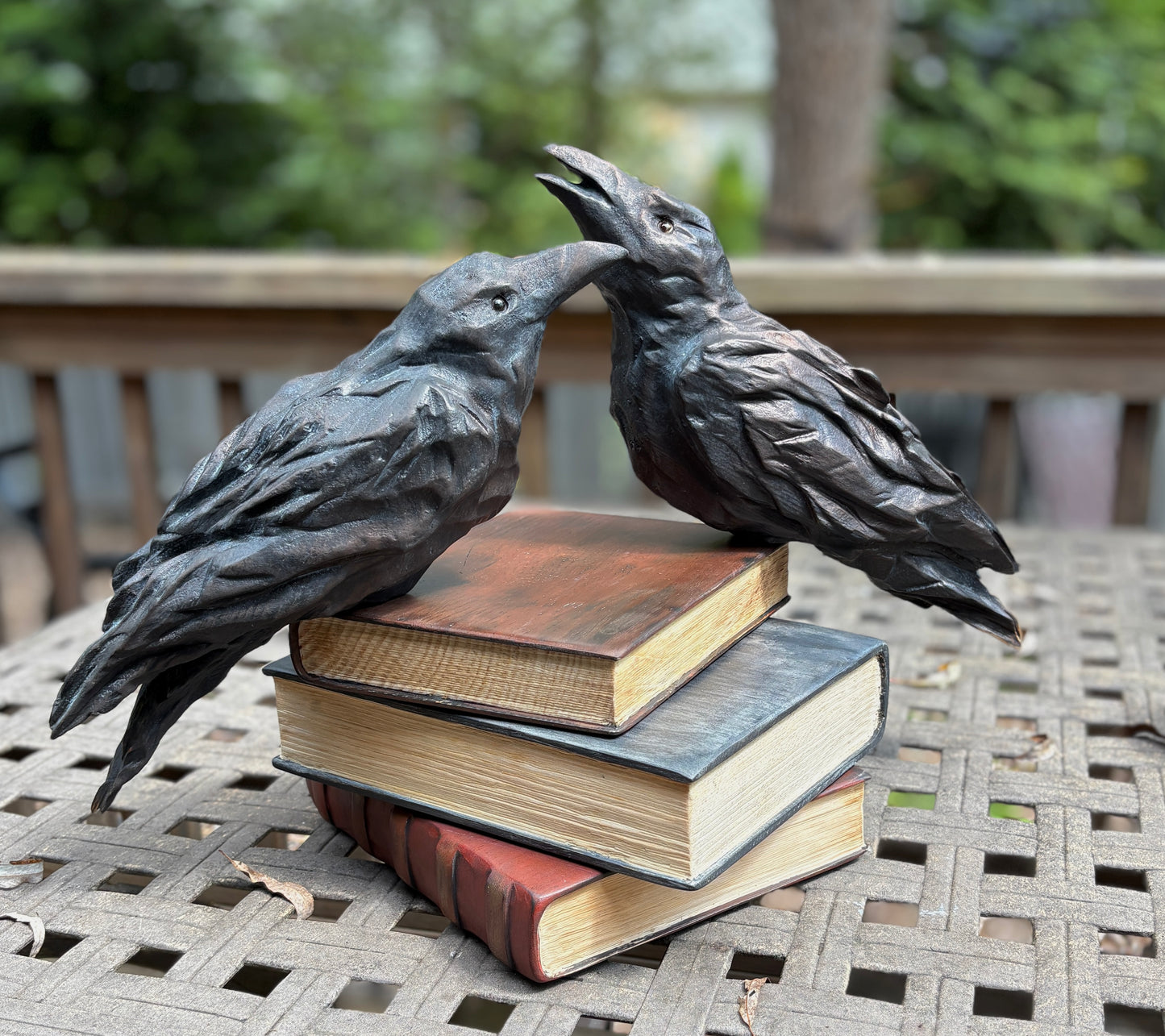 "BOOK TALK" HAND CARVED WHITE PINE SCULPTURE