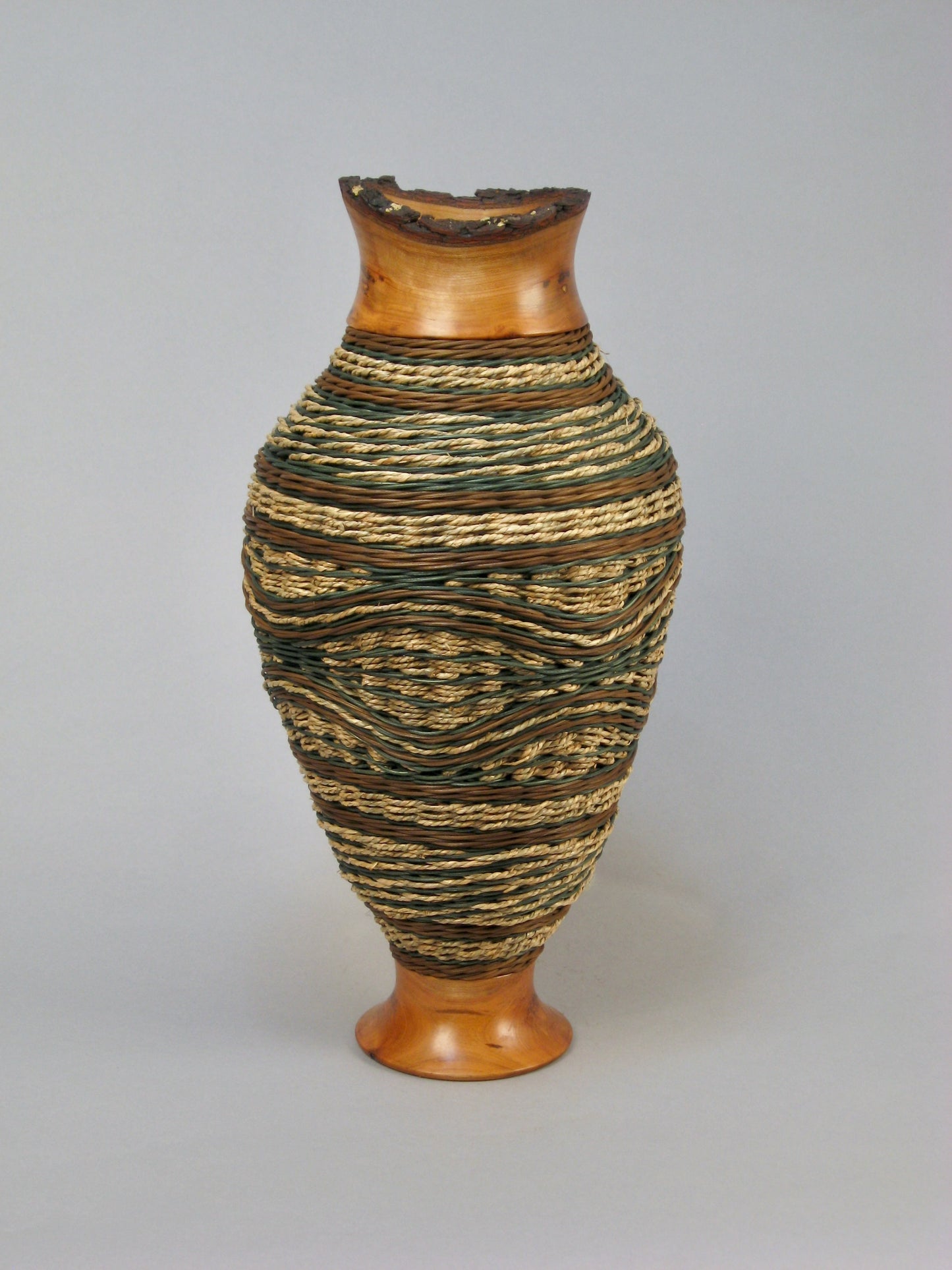 BRUSHY RIVERS MIXED MEDIA BASKETRY WITH CHERRY TOP AND BASE