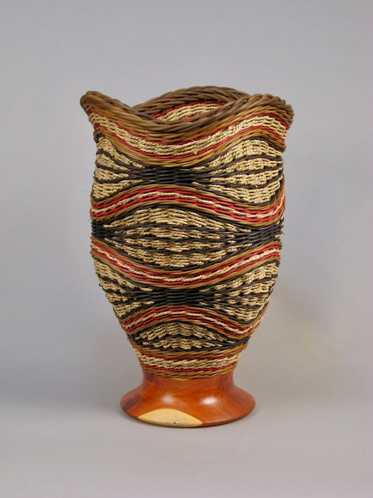 BURGUNDY POT MIXED MEDIA BASKETRY W/CEDAR