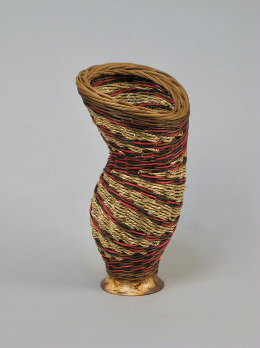 BURGUNDY TWISTER MIXED MEDIA BASKETRY WITH WALNUT BASE