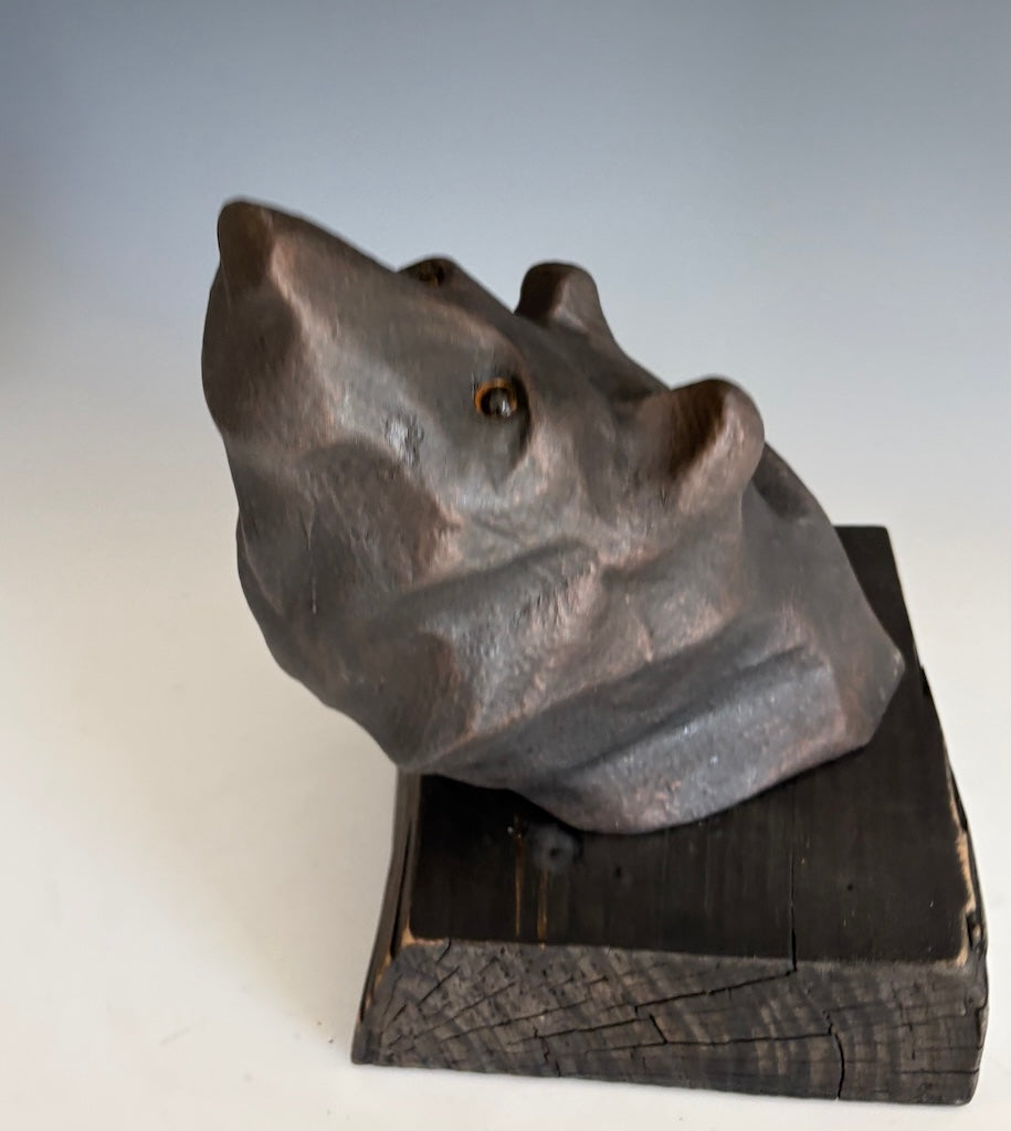 "CASSIO" HAND CARVED WHITE PINE WITH METAL COATING SCULPTURE