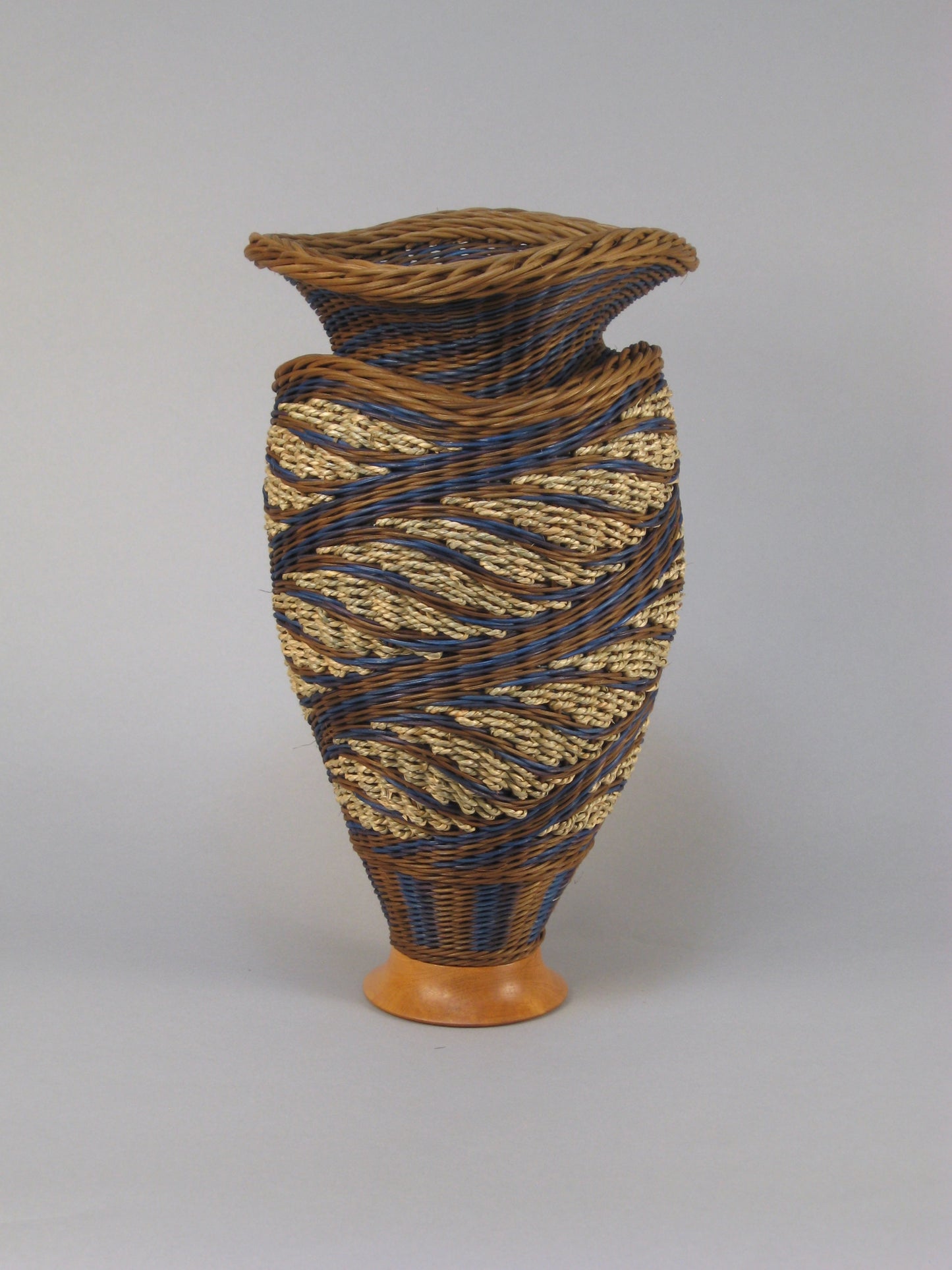 "COLLAR" Mixed Media Basket with Hand Turned Maple Wood Base