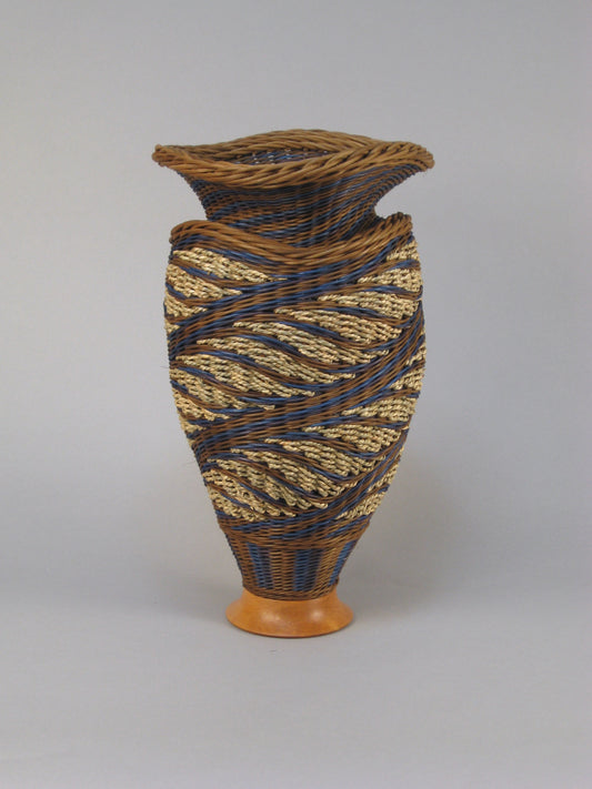 "COLLAR" Mixed Media Basket with Hand Turned Maple Wood Base