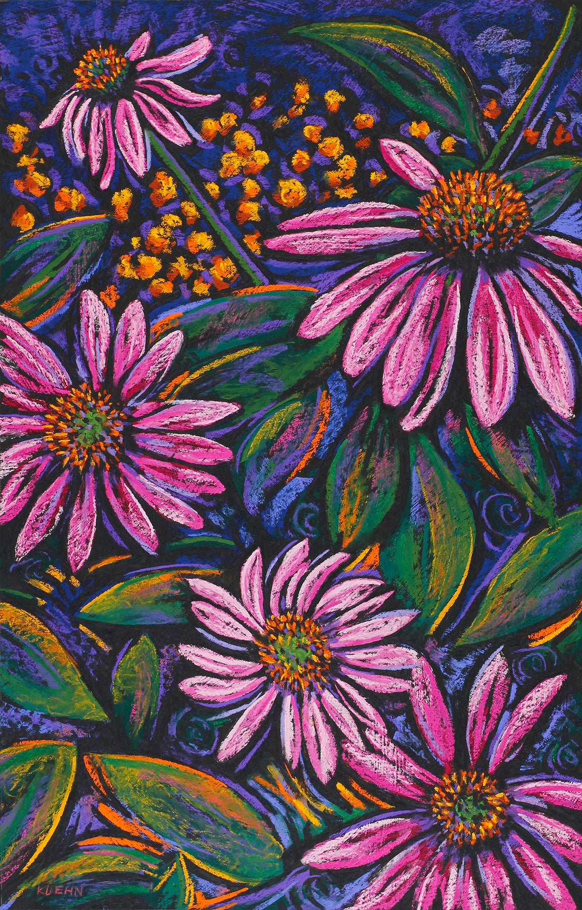"CONE FLOWERS #1" ORIGINAL PASTEL/FRAMED
