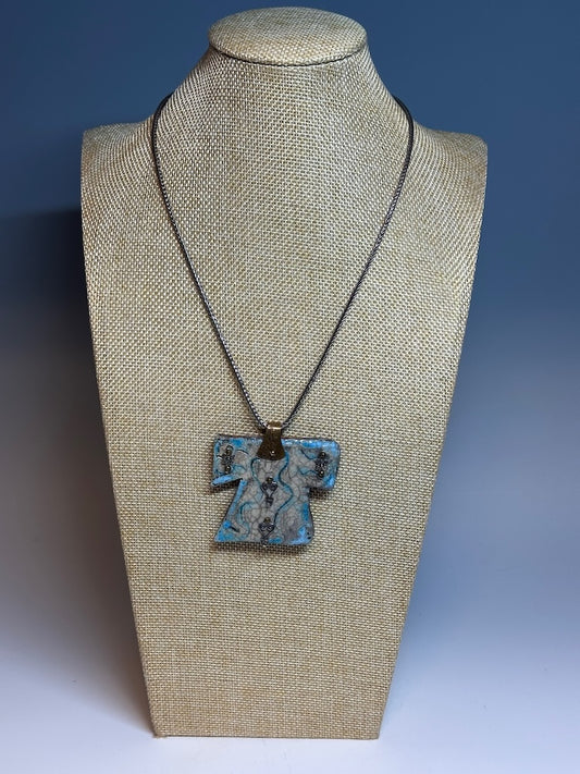 RAKU POTTERY KIMONO NECKLACE WITH STERLING SILVER ACCENTS DB3