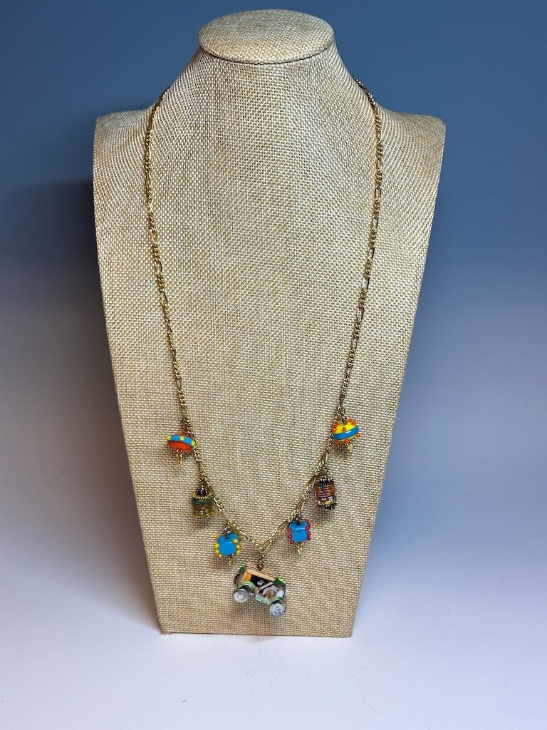 "CIRCUS CIRCUS" HANDMADE GLASS BEAD AND MIXED MEDIA NECKLACE DB7