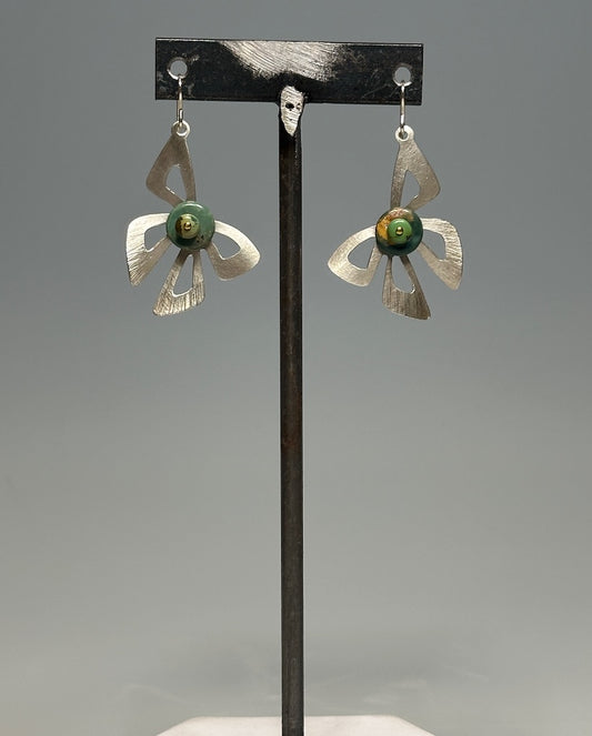 SILVER BUTTERFLY EARRINGS WITH TURQUOISE ON FRENCH WIRES DK259