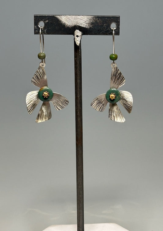 SILVER BUTTERFLY EARRINGS WITH TURQUOISE ON FRENCH WIRE DK260