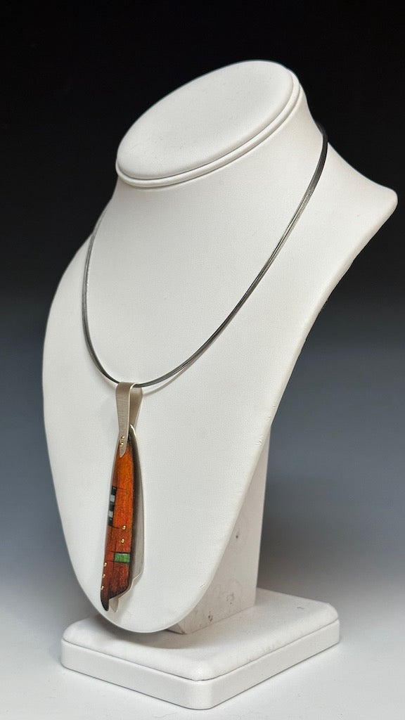 PRISMA COLOR AND STERLING DROP PENDANT ON 10 STRAND 16" STEEL CHOKER   DKA146