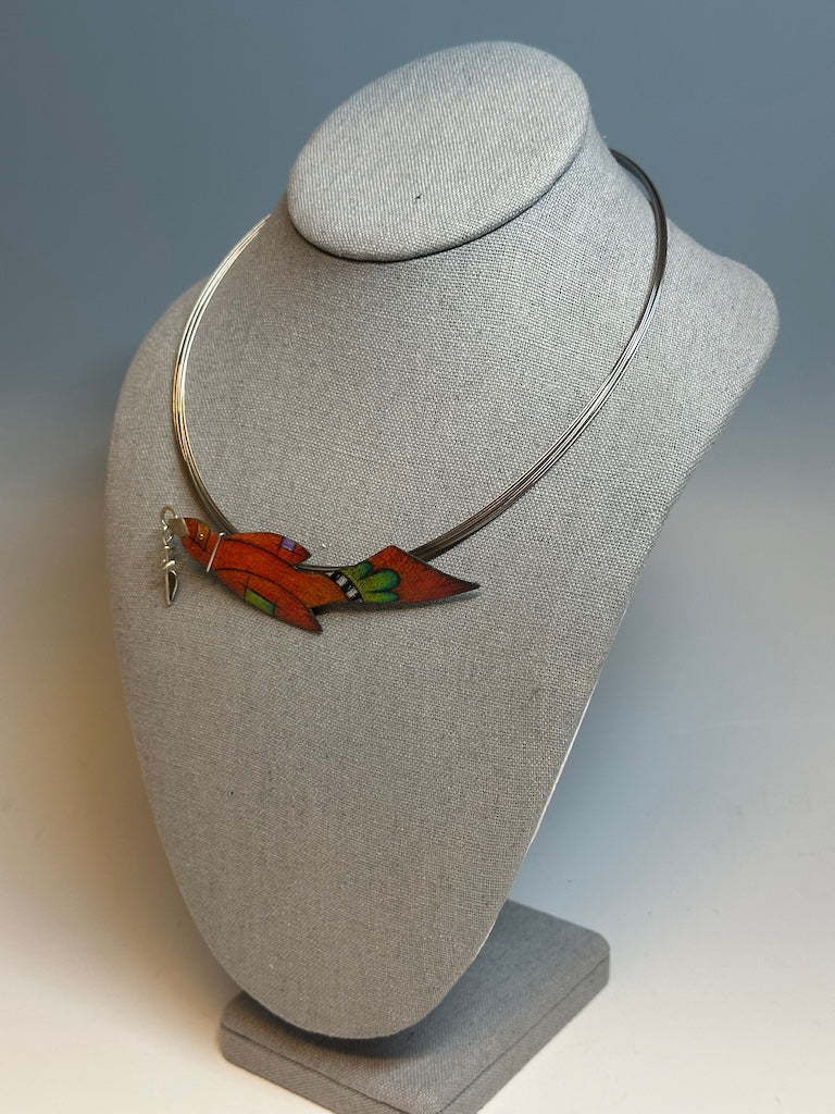 RED BIRD CHOKER ON STAINLESS CABLE NECK WIRE DKA233