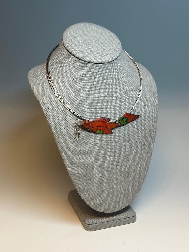 RED BIRD CHOKER ON STAINLESS CABLE NECK WIRE DKA233