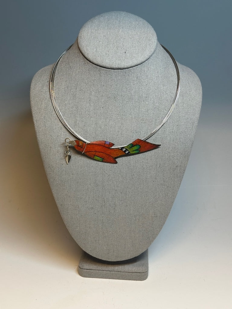 RED BIRD CHOKER ON STAINLESS CABLE NECK WIRE DKA233