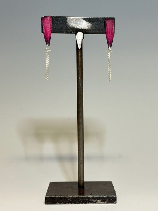 DARK PINK PRISMA COLOR PENCIL POST EARRINGS WITH CHAIN DROP DKA238