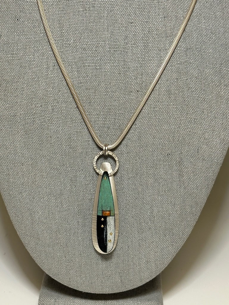 TEARDROP PASTEL COLOR BLOCK PENDANT ON 2.5 MM SNAKE CHAIN DKA241