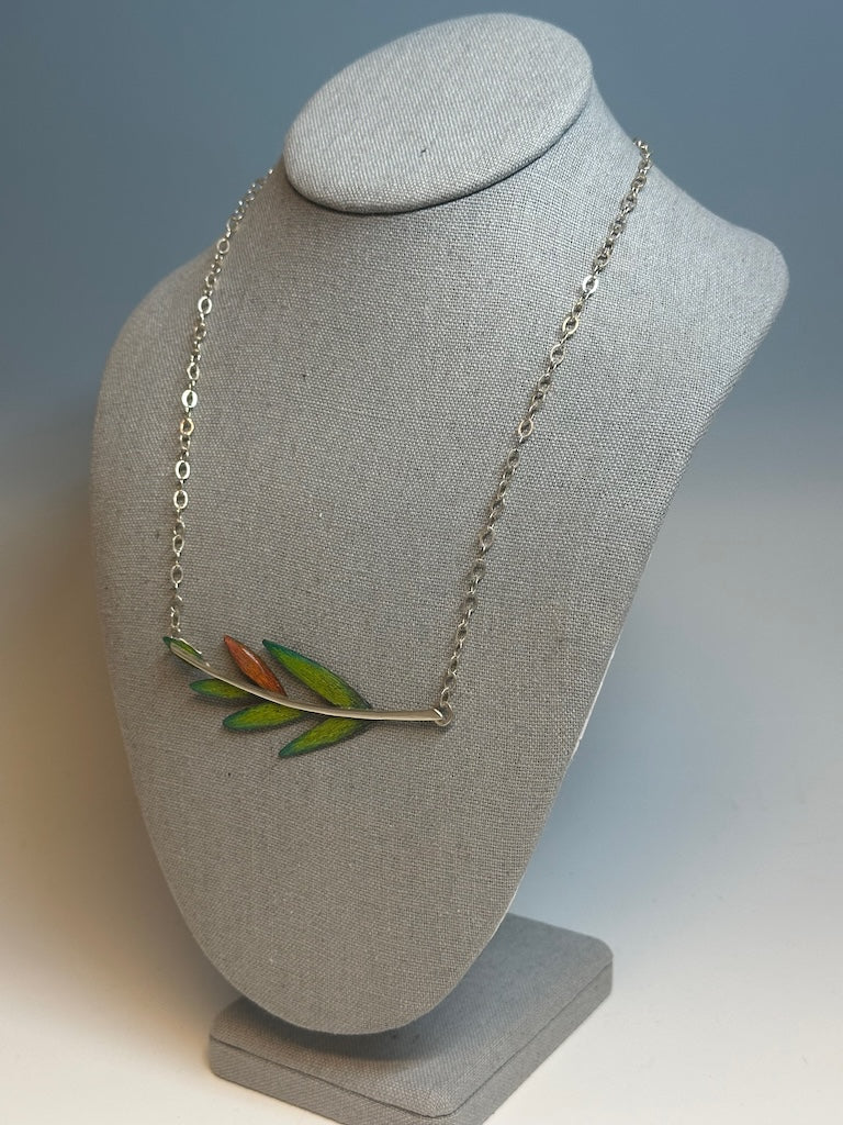 GREEN/ORANGE DELICATE BRANCH NECKLACE WITH SILVER CHAIN DKA246