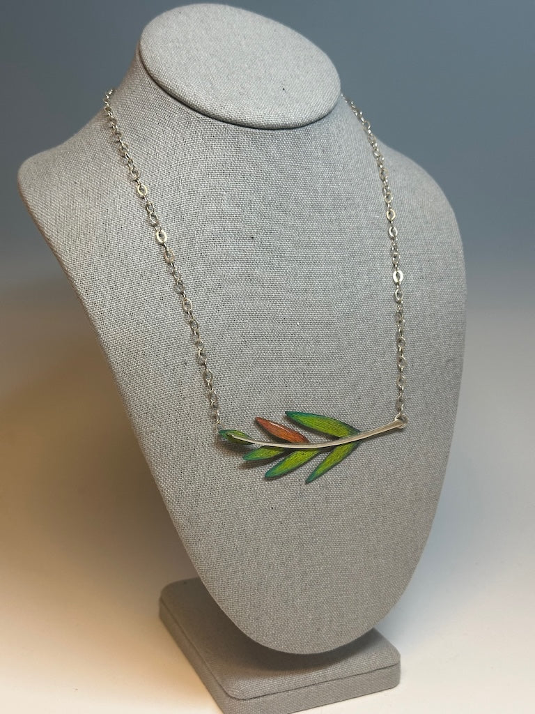 GREEN/ORANGE DELICATE BRANCH NECKLACE WITH SILVER CHAIN DKA246