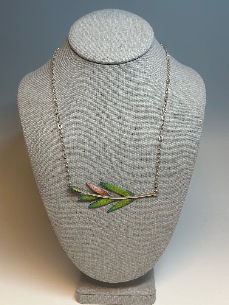 GREEN/ORANGE DELICATE BRANCH NECKLACE WITH SILVER CHAIN DKA246