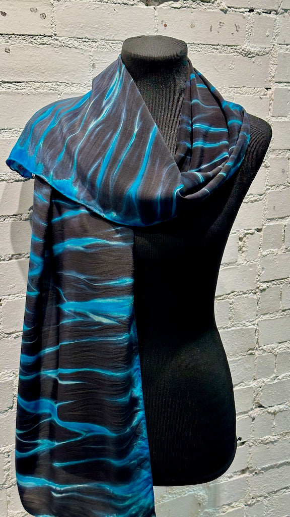 HAND DYED 100% SILK CREPE DE CHINE SHIBORI SCARF F263