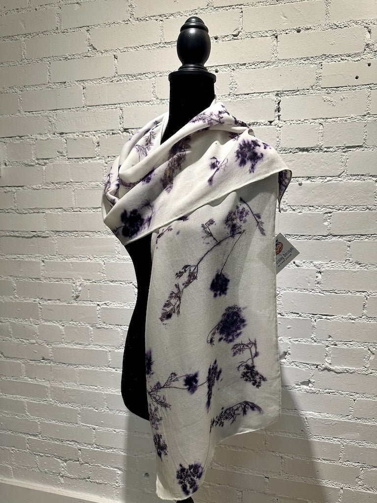 HAND DYED SILK/WOOL BLEND ECO-PRINTED SCARF F303