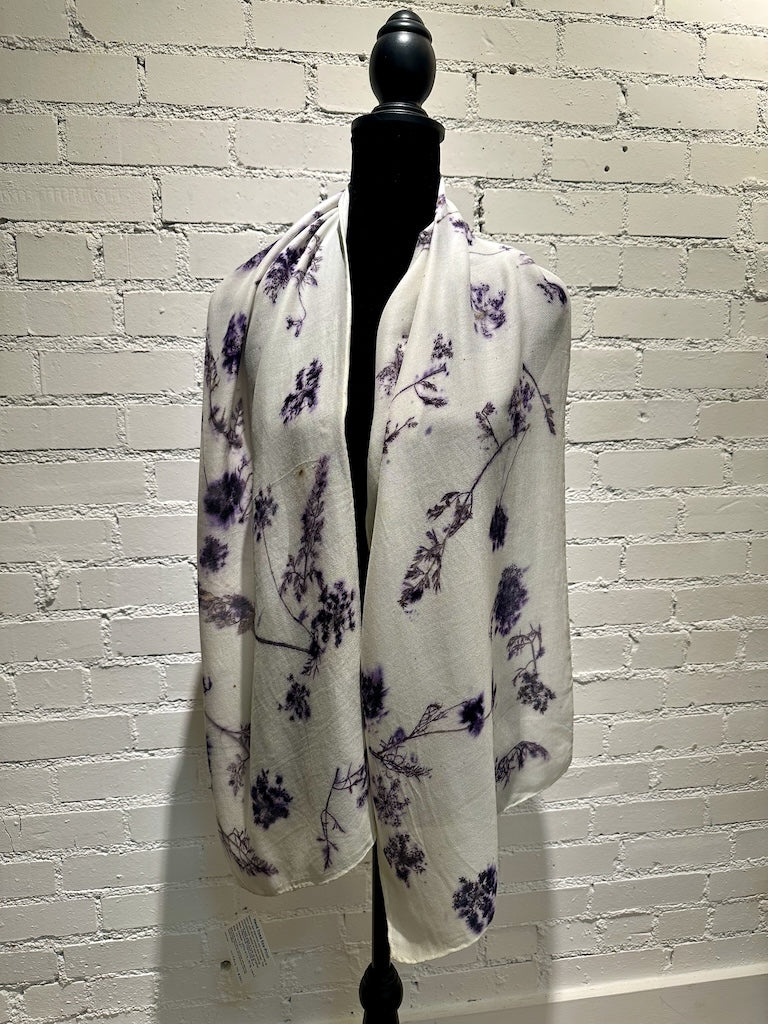 HAND DYED SILK/WOOL BLEND ECO-PRINTED SCARF F303