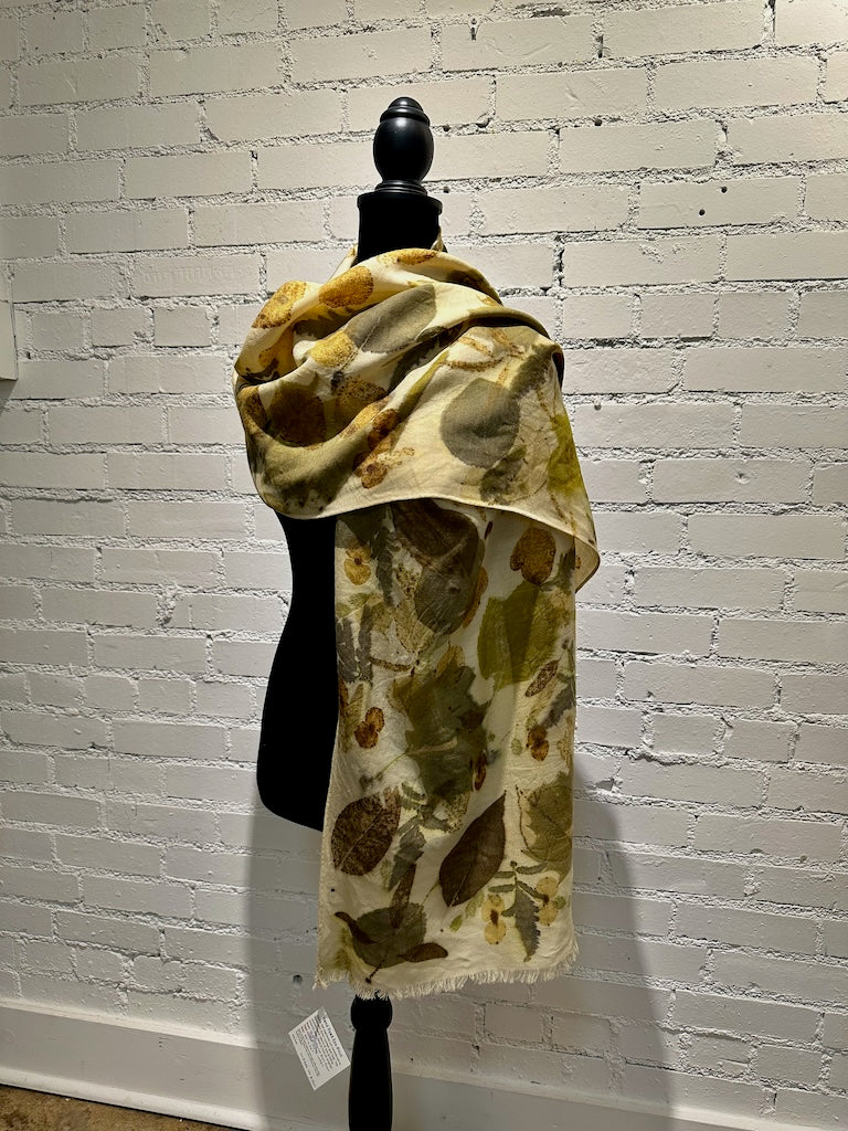 HAND DYED LARGE ECO-PRINTED 100% WOOL SHAWL F304