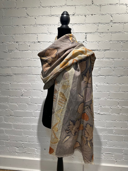 HAND DYED ECO-PRINTED EXTRA LARGE SHAWL F305