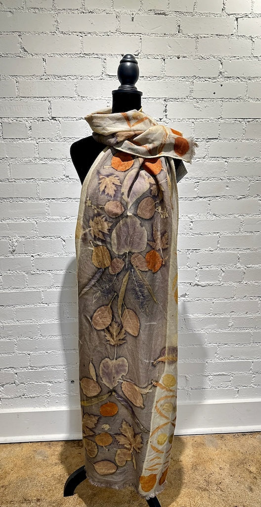 HAND DYED ECO-PRINTED EXTRA LARGE SHAWL F305