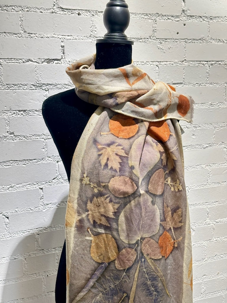 HAND DYED ECO-PRINTED EXTRA LARGE SHAWL F305