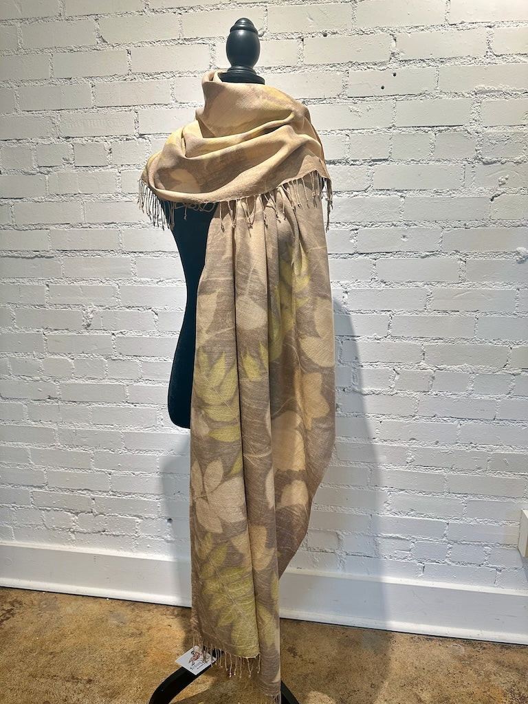 100% WILD SILK ECO PRINTED SHAWL F309