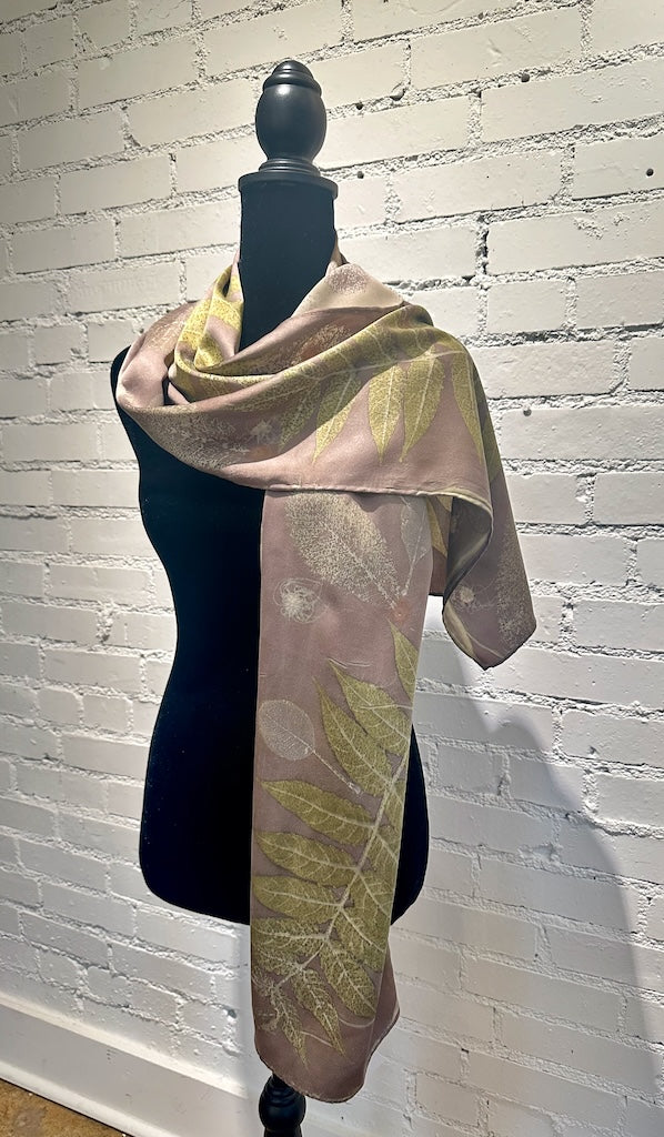 100% SILK CHARMEUSE ECO PRINTED SCARF F 310