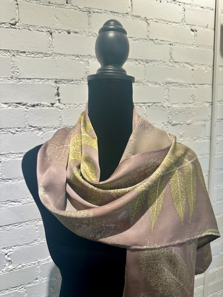 100% SILK CHARMEUSE ECO PRINTED SCARF F 310