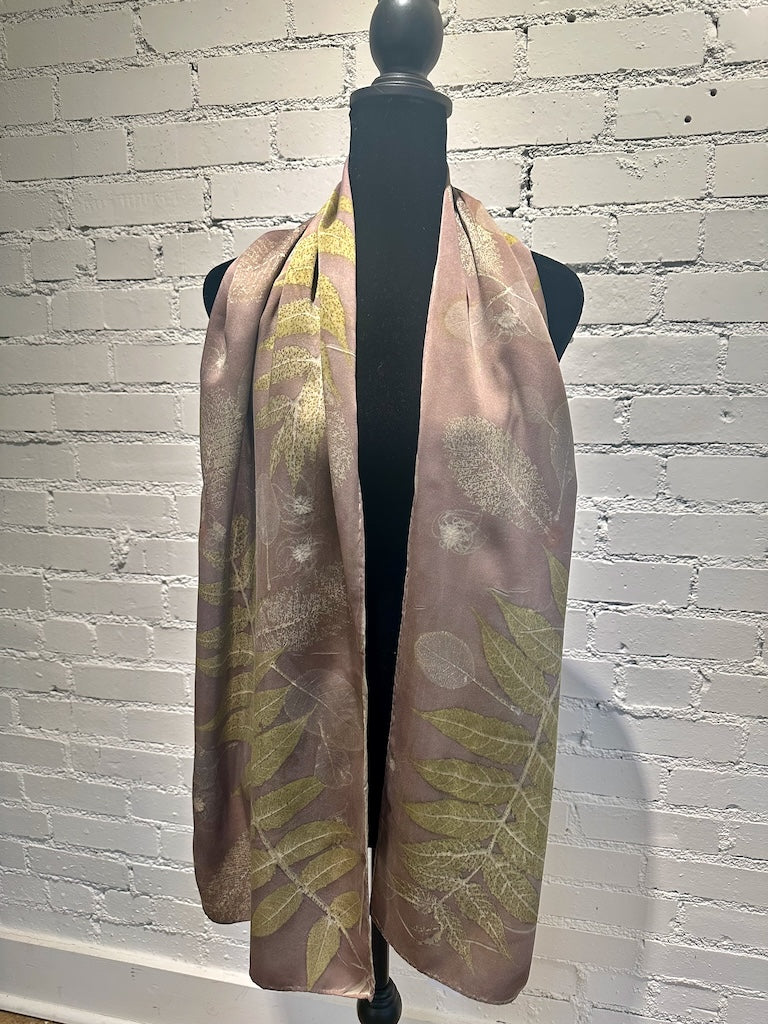 100% SILK CHARMEUSE ECO PRINTED SCARF F 310