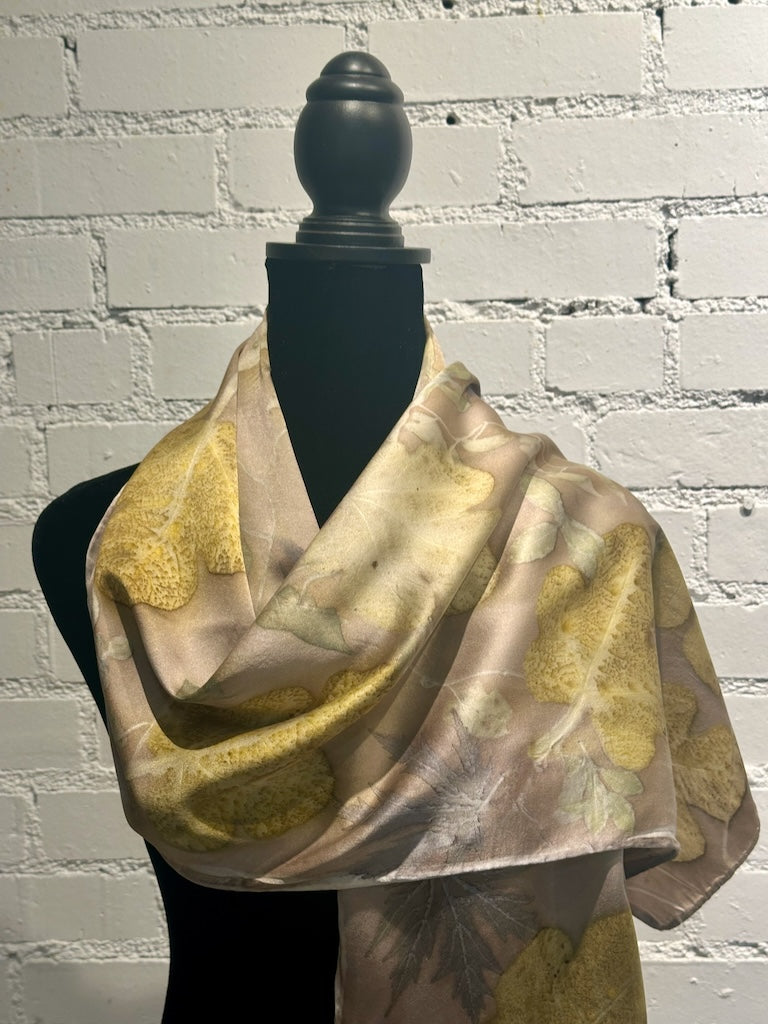 100% SILK CHARMEUSE ECO PRINTED SCARF F311