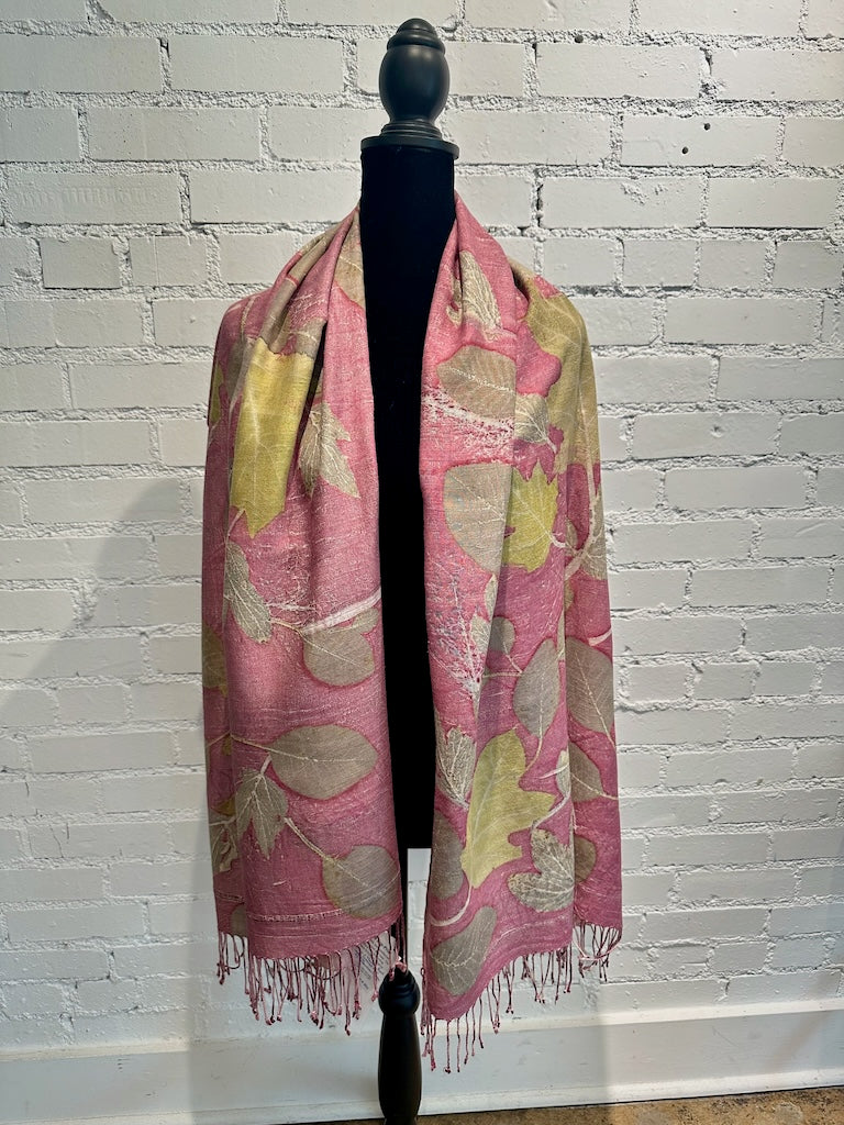 HAND DYED WILD SILK ECO-PRINTED SHAWL F312