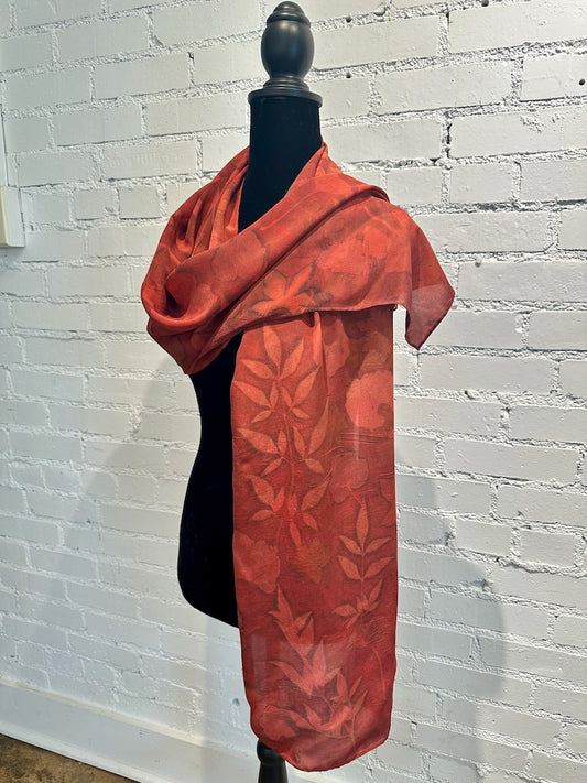 HAND DYED 100% SILK CREPE DE CHINE ECO-PRINTED SCARF F313