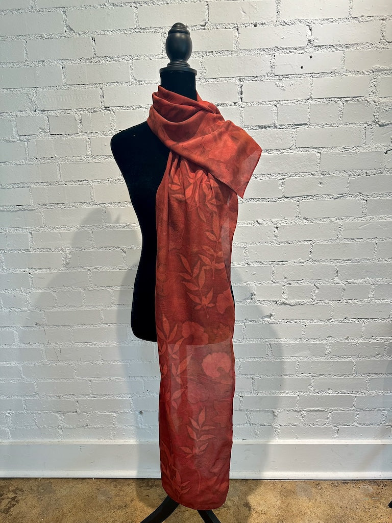 HAND DYED 100% SILK CREPE DE CHINE ECO-PRINTED SCARF F313