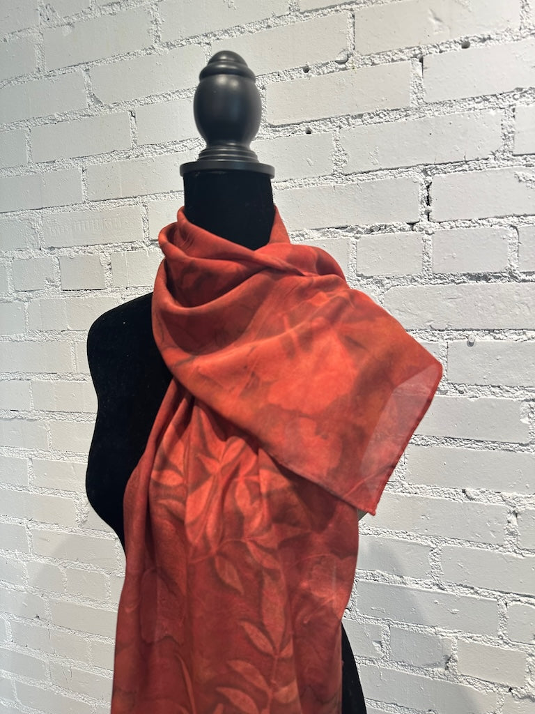 HAND DYED 100% SILK CREPE DE CHINE ECO-PRINTED SCARF F313