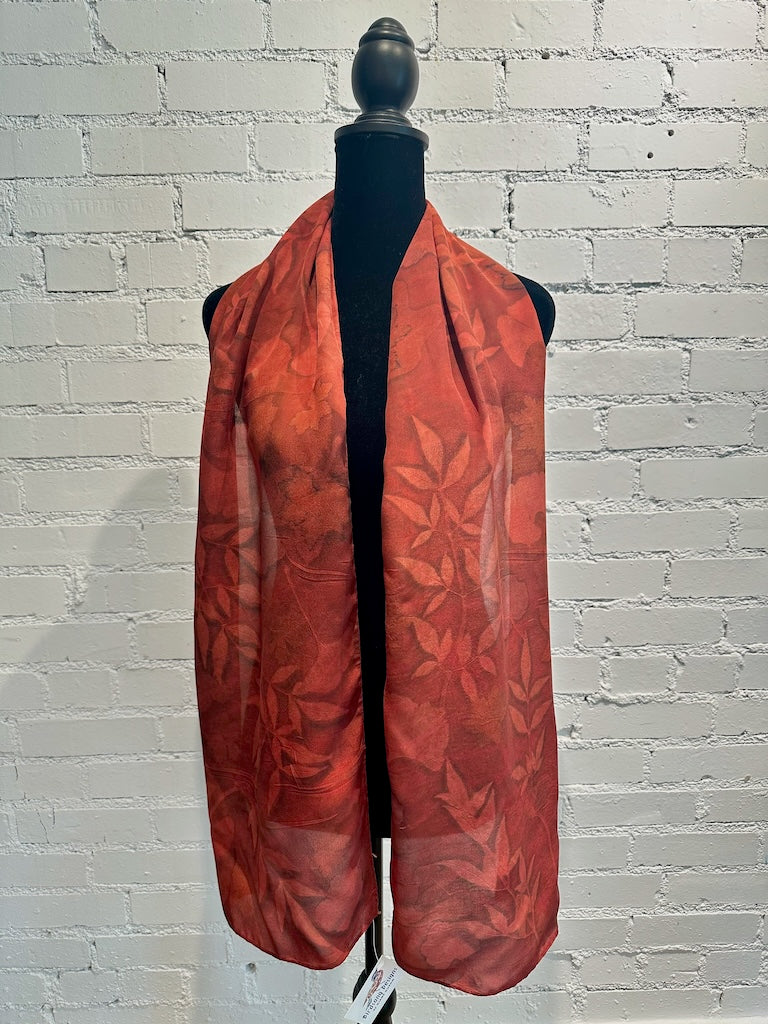 HAND DYED 100% SILK CREPE DE CHINE ECO-PRINTED SCARF F313