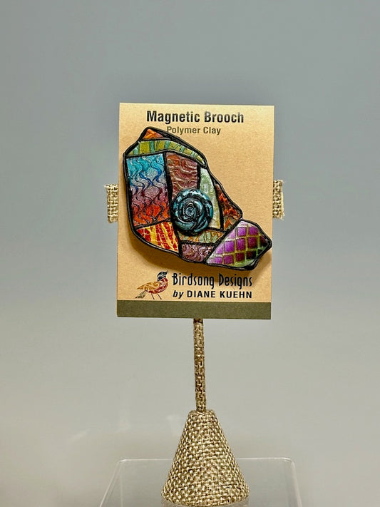 ABSTRACT POLYMER CLAY MAGNETIC BROOCH WITH SWAROVSKI CRYSTAL PCB706