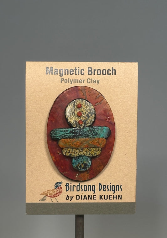 OVAL ABSTRACT MAGNETIC POLYMER CLAY BROOCH PCB787