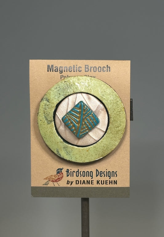 OVAL ABSTRACT LEAF DESIGN POLYMER CLAY BROOCH PCB788